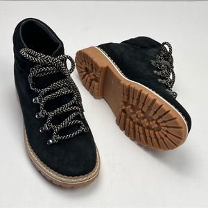 La Montelliana Alce Suede Hiking Boot Womens‎ Size 5.5 36 Black Lug Sole Lace Up